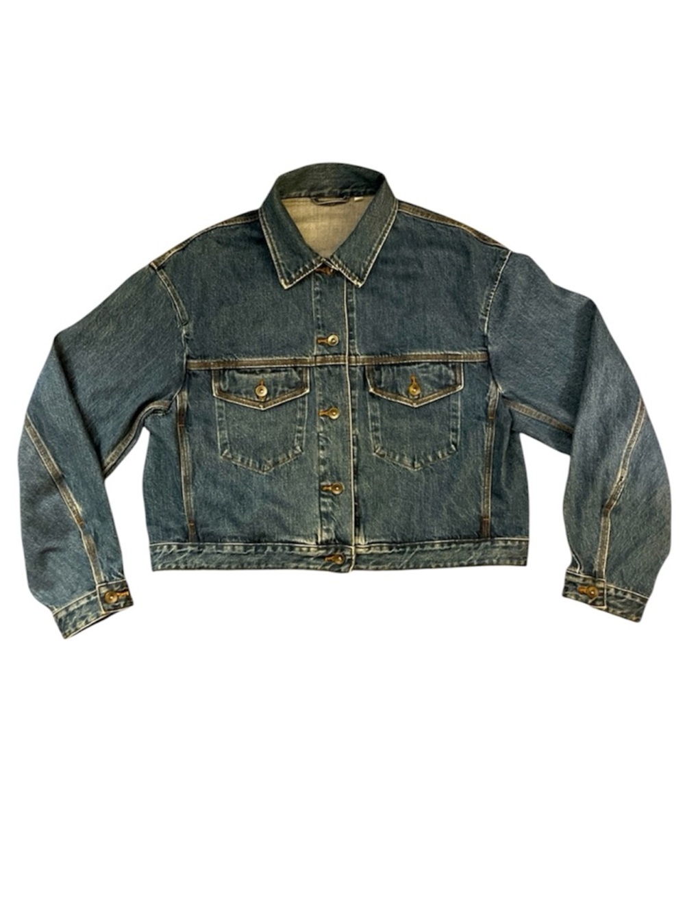 Uniqlo U denim jacket cropped boxy fit medium blue wash size M cowboy